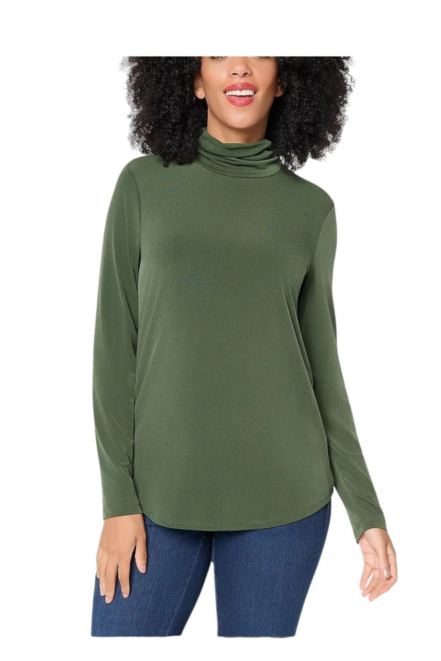Susan Graver Women's Solid Turtleneck Top Pine - Regular